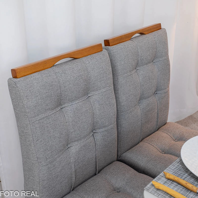 Mesa de Jantar Moscou 90x90 Cinamomo/Off Tampo Vidro Off 4 Cadeiras Londres Linho Cinza Madeira Maciça Minas Plac