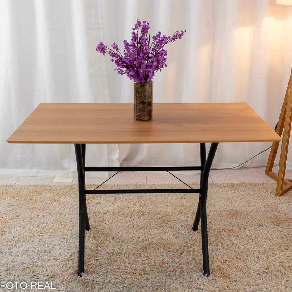 Mesa Paraty Base Cabo Frio Preto Tampo Madeirado 120×75 4 Cadeiras Paraty Assento Marrom - Teixeira