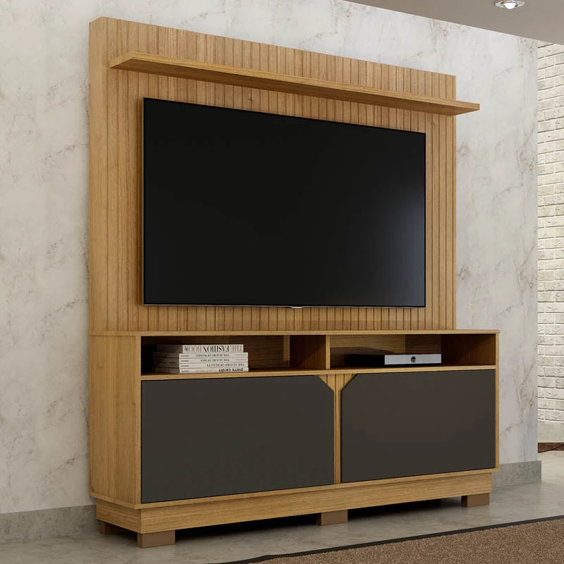 Home Berlim Com Painel Fresado Larg. 1.35m Cinamomo/Grafite - Valdemoveis