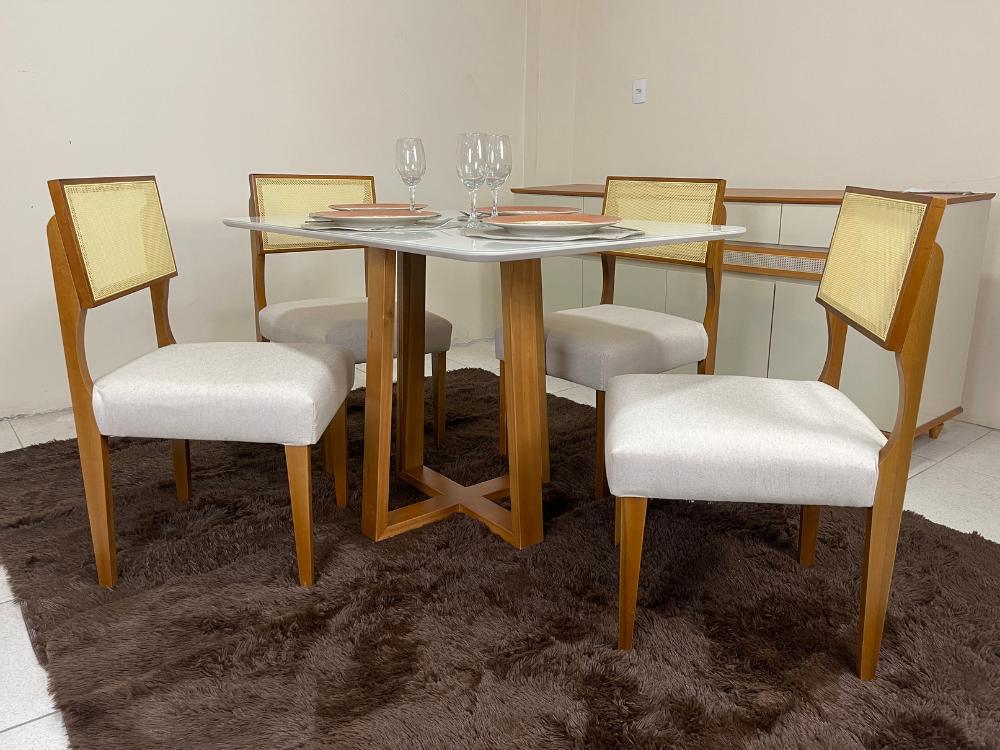 Mesa de Jantar Pedro 1.20×0.80 Com 4 Cadeiras Grécia – Cinamomo/Off White