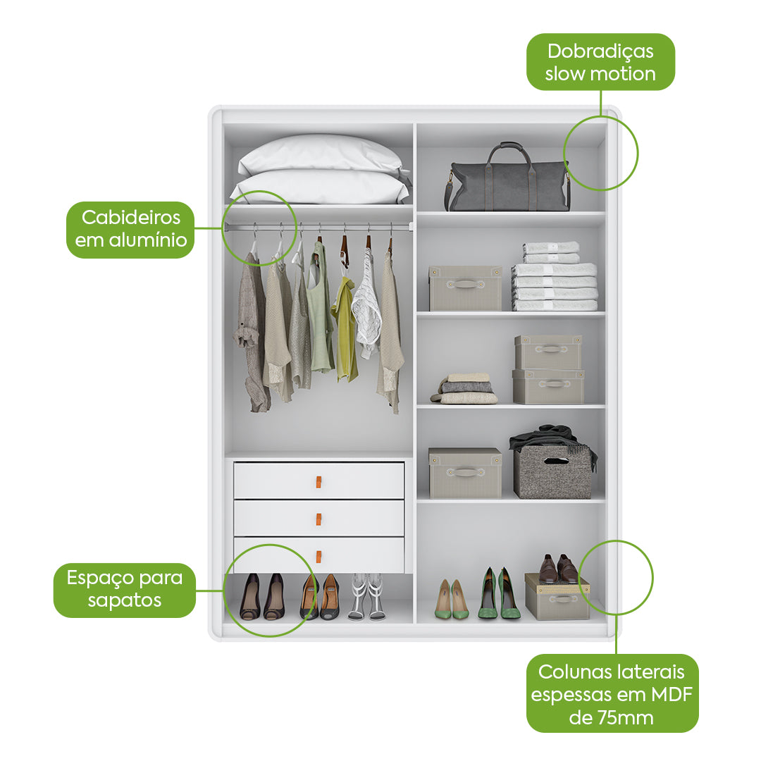 Guarda-Roupa 4 Portas Loop 1,84 m Branco – LOPAS