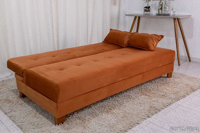 Sofá 4 lugares e Sofá Cama Casal Arpoador Veludo Terracota - Móveis furniture
