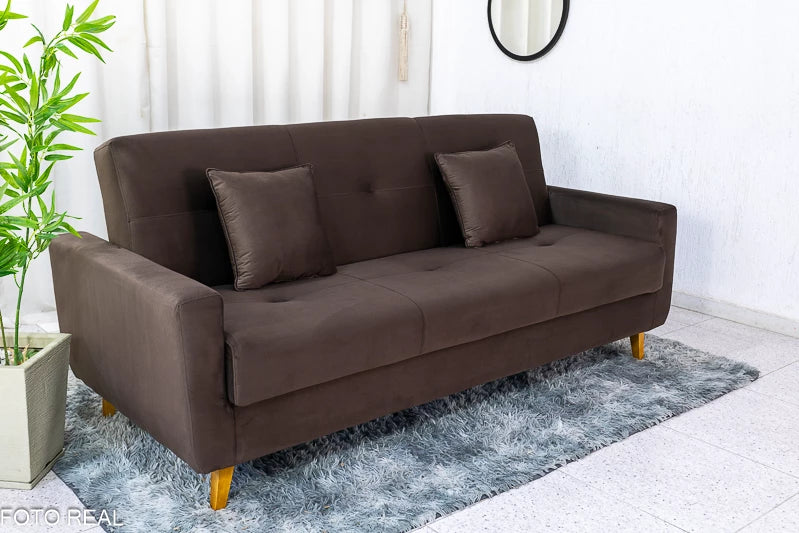 Sofá Cama Pâmela Larg. 2.00m Veludo Marrom - Móveis furniture
