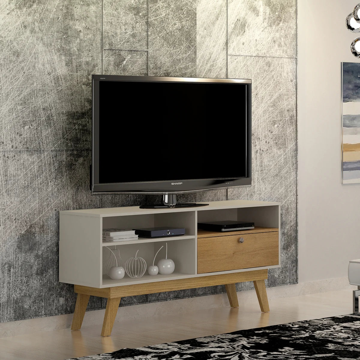 Rack até 50″ Houston Off White/Cinamono – VALDEMÓVEIS