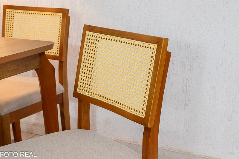 Mesa de Jantar Alegra Tampo Cinamomo 120×80 4 Cadeiras Jade Linho Bege 29011 JCM Madeira Maciça - Móveis furniture