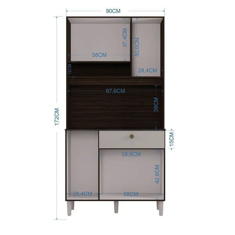 Kit Onix Largura 0.90m 6 Portas 1 Gaveta Chocolate/Off White Poquema - Móveis furniture