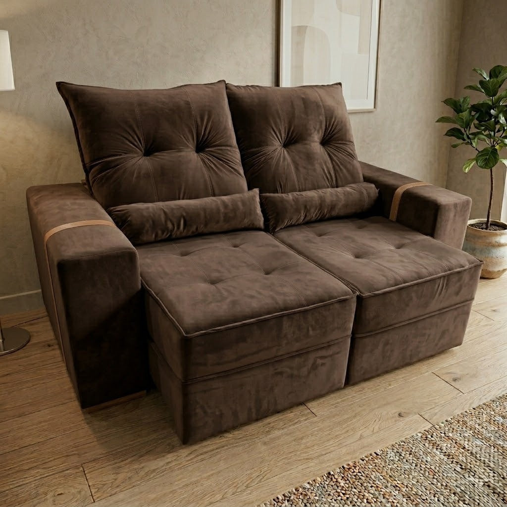 Sofá Retrátil e Reclinável Júnior 1,80 m Veludo Marrom 05 – IMPERIAL DECOR
