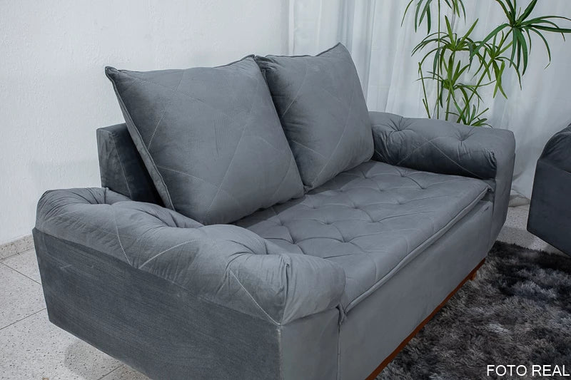 Sofá 2 lugares Bélgica Veludo Cinza Larg. 1.60m Cinza