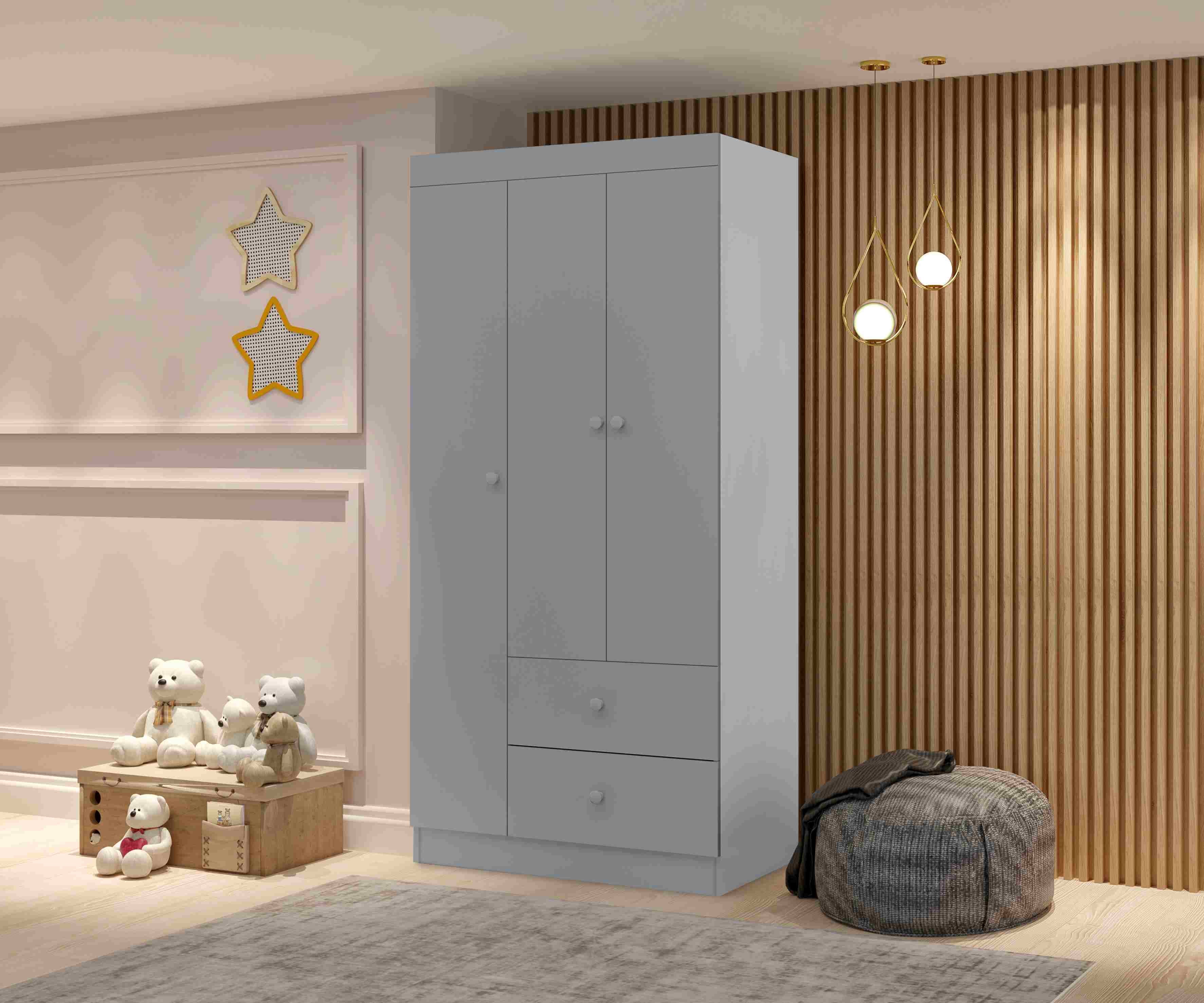 Roupeiro Catatau 3P2G Cinza Cinza.Nature Flex J A Moveis - Móveis furniture