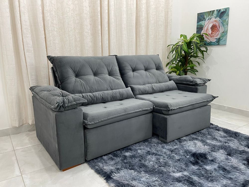 Sofá Retrátil Reclinável Las Vegas 2.30m – Cinza Veludão - Móveis furniture