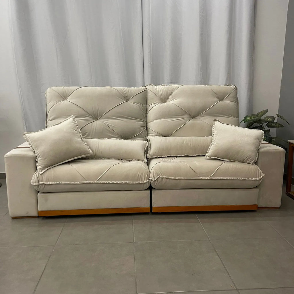 Sofá Isabela com Molas Ensacadas 4 Lugares Retrátil e Reclinável 250cm Tecido Veludo Zarat