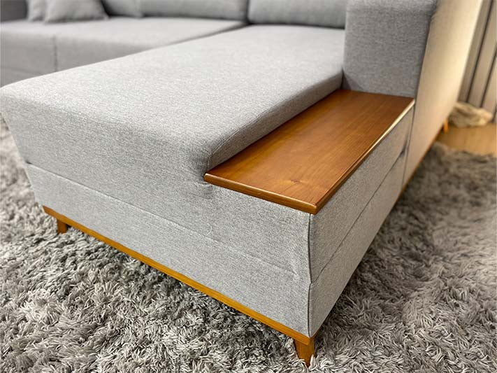 Sofá 3 Lugares 2,50 m Linho Cinza Chaise Aline Plus