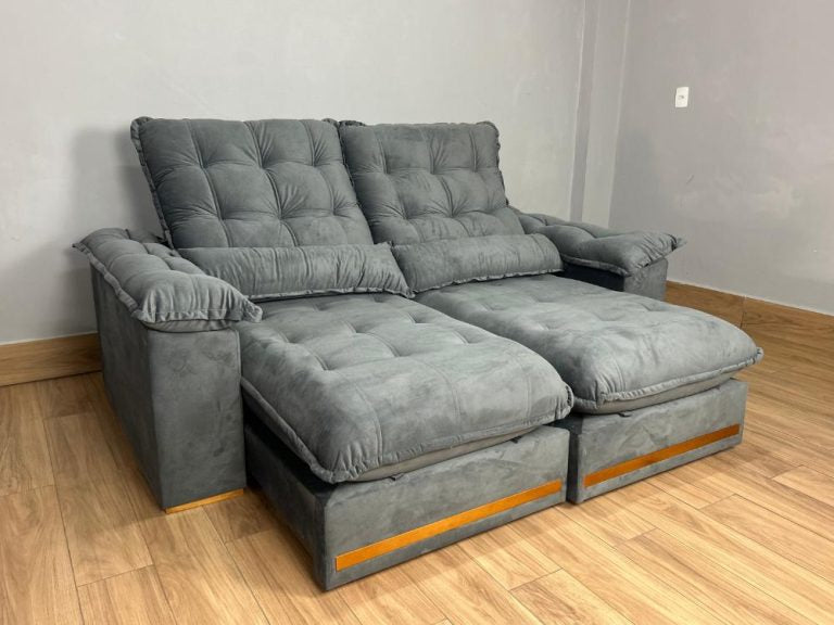 Sofá Retrátil e Reclinável Istambul 2.10m – Cinza Veludo