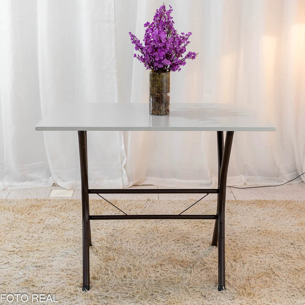 Mesa Rio Base Cabo Frio Marrom Tampo Pedra Off 100x60 4 Cadeiras Assento Creme - Teixeira