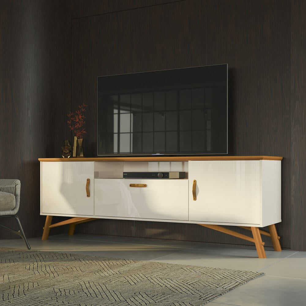 Rack Felix para TV até 75 Polegadas 3 Portas EDN Off White Cedro - Móveis furniture