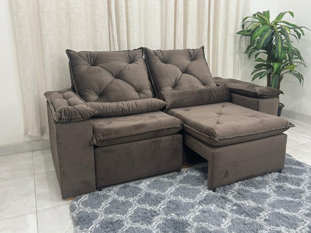Sofá Retrátil Reclinável Grécia 1.90m – Marrom Veludinho - Móveis furniture