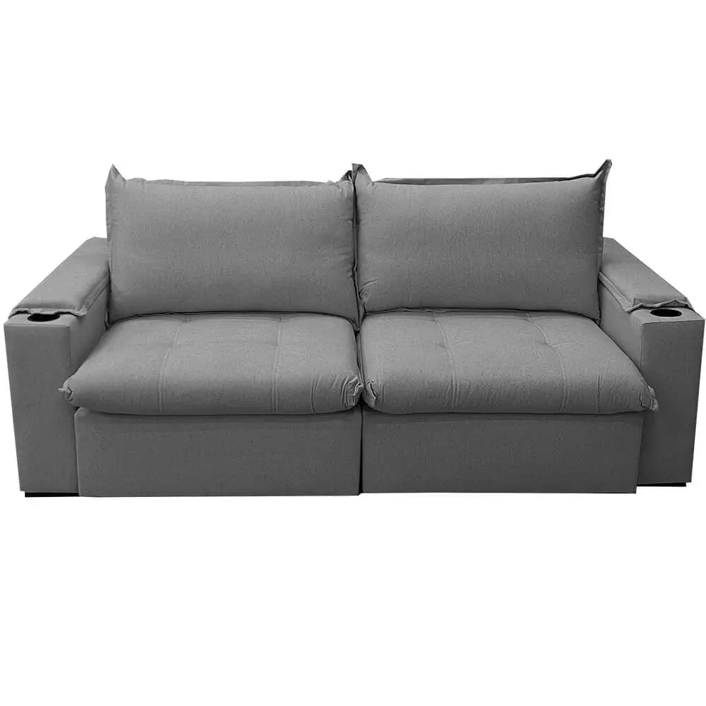 Sofá Cama Julia 4 Lugares Retrátil Tecido Linho 220cm Zarat cinza grafite