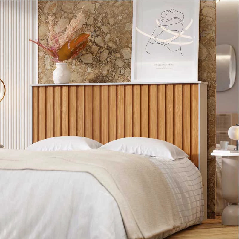 Cabeceira Casal Detroit Ripada Larg. 1.40m Off White/Nature Tebarrot - Móveis furniture