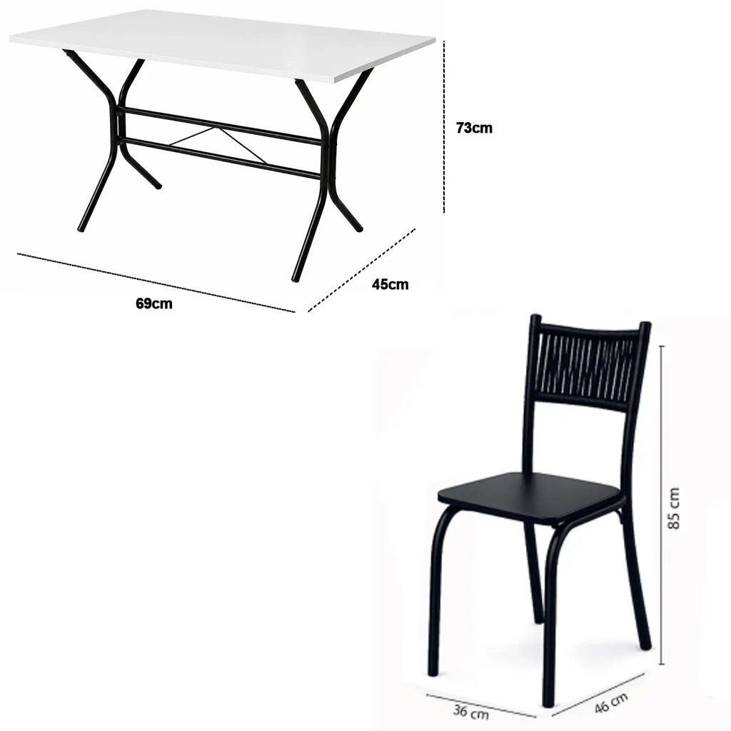 Mesa de Jantar Nexus 69x45cm com 4 Cadeiras Atenas em Courino Aço Tubo Minas