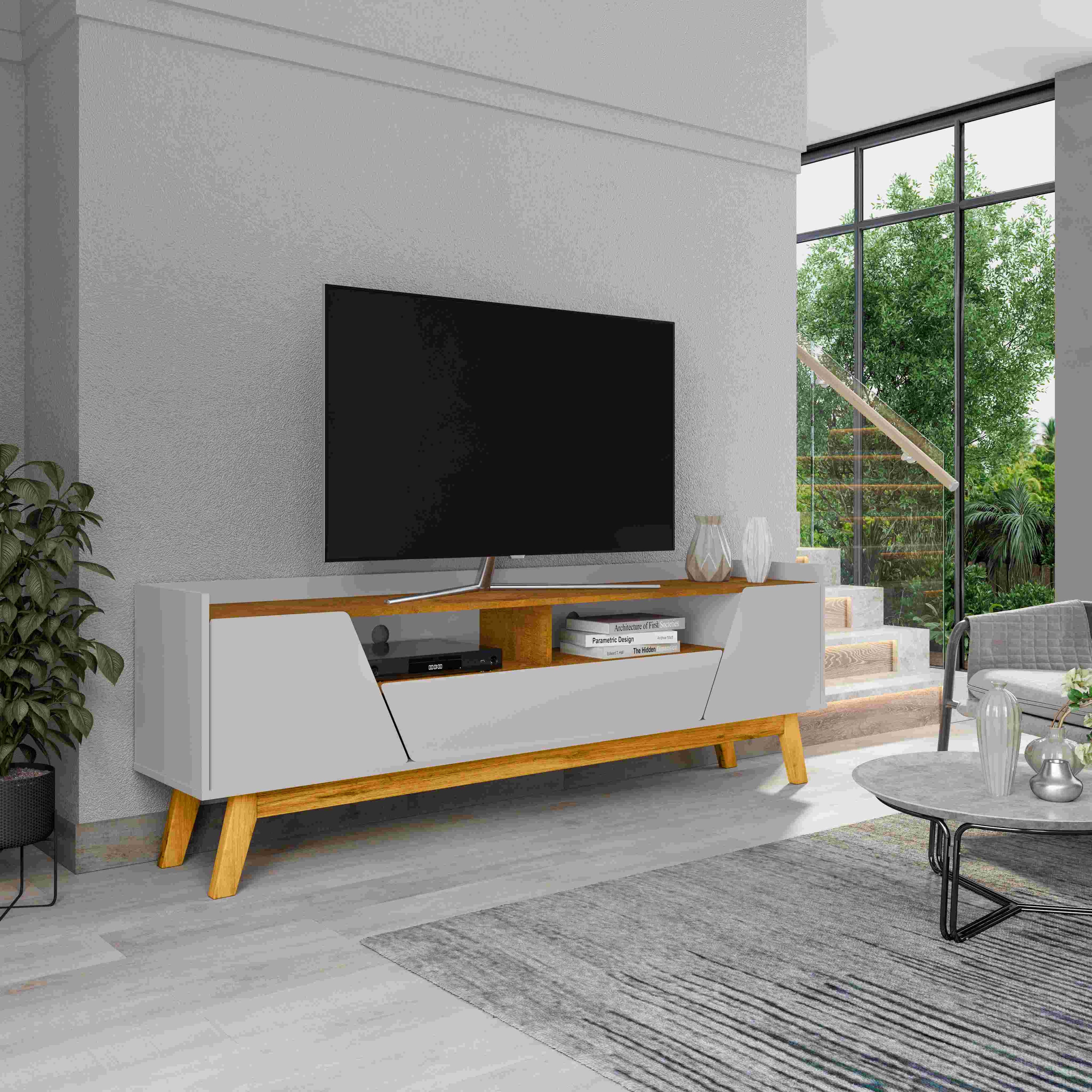 Rack Florenca 180 1P2G Off White.Naturale Bechara Moveis