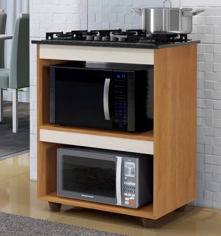 Balcão para Cooktop 4 Bocas 2 Nichos para Forno Turim Kaiki Móveis Nature/Off White - Móveis furniture