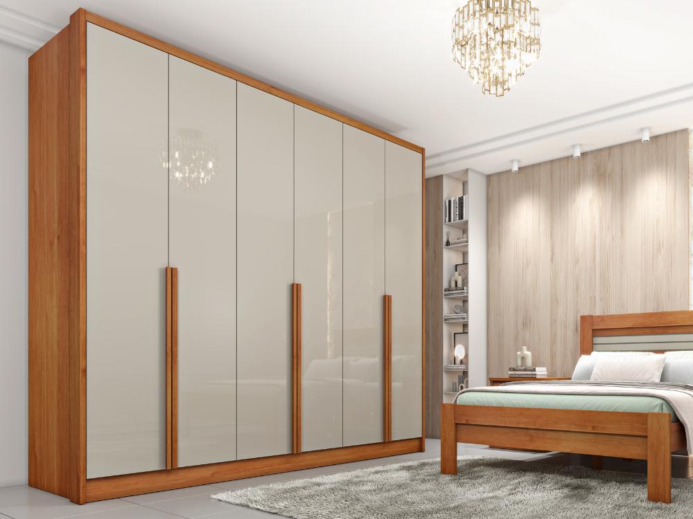 Guarda-Roupa Fortuna 6 Portas e 6 Gavetas Tcil – Cinamomo/Off White - Móveis furniture