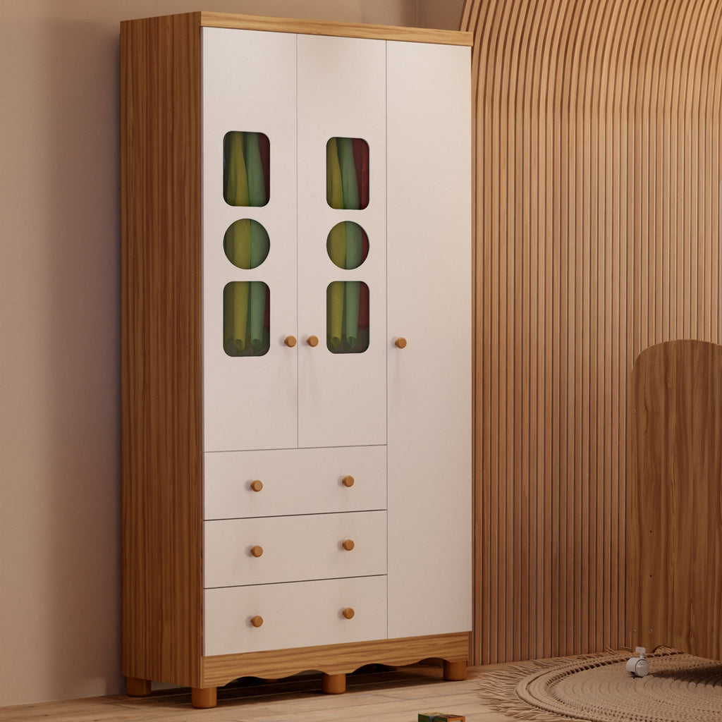Guarda-Roupa 3 Portas Tedy Branco Brilho/Amêndoa – PEROBA MÓVEIS