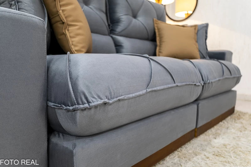 Sofá Retrátil Reclinável Gran Bello 2.30m Veludo Cinza 20 - Molas Ensacadas Pocket