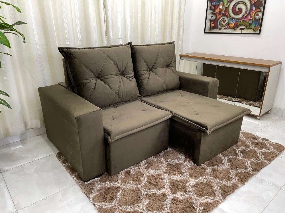 Sofá Retrátil Reclinável Vogue 1.80m – Marrom Veludão - Móveis furniture