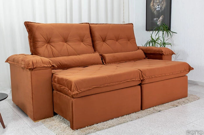 Sofá Retrátil Reclinável Califórnia Veludo Terracota 549 Larg. 2.50m - D28 Hiper
