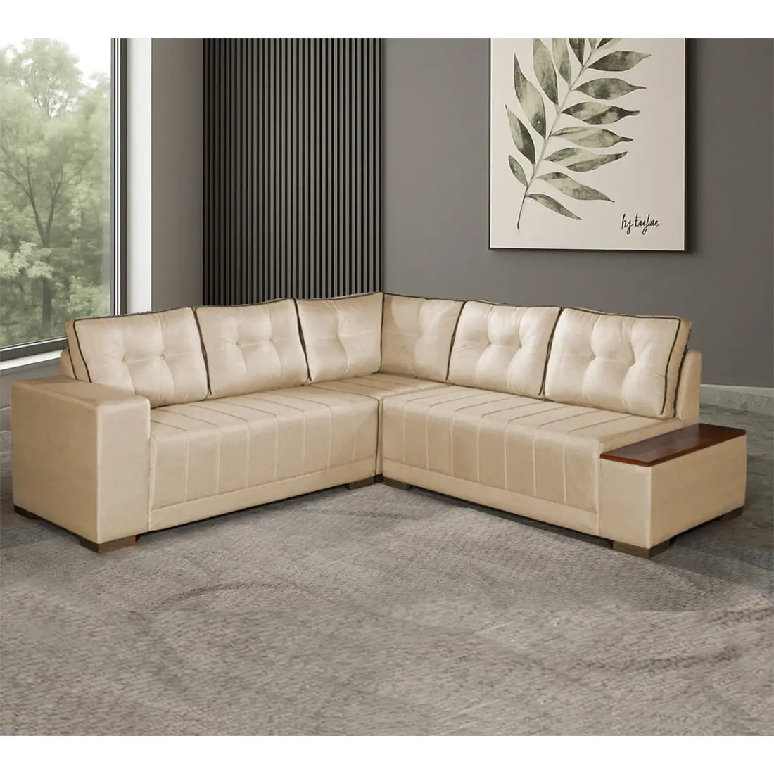 Sofá de Canto Ouro Fino 7 Lugares 236cm X 236cm Tecido Linho Lufer