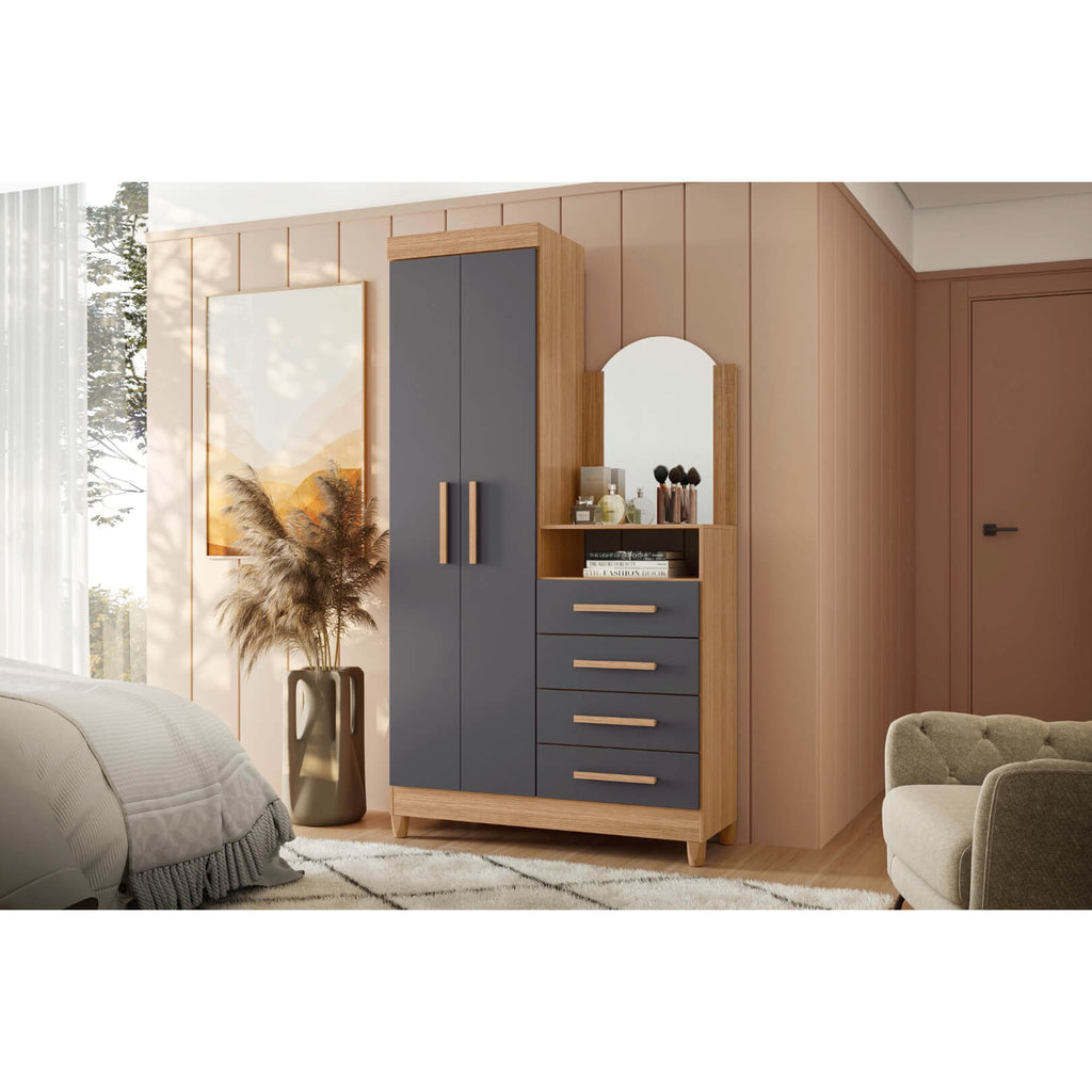 Cômoda Capri 4 Gavetas 2 Portas com Espelho Albatroz - Móveis furniture