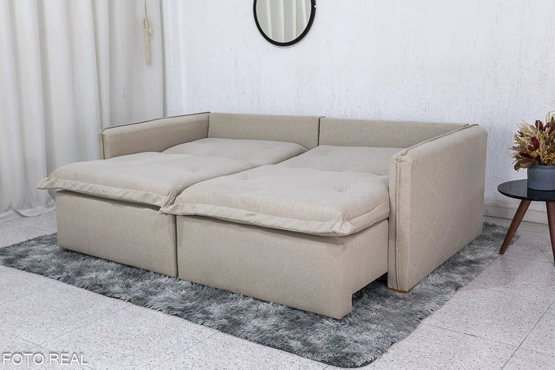 Sofá Retrátil Reclinável Lima Linho Bege A57 Larg. 2.00m - Sem Caixa