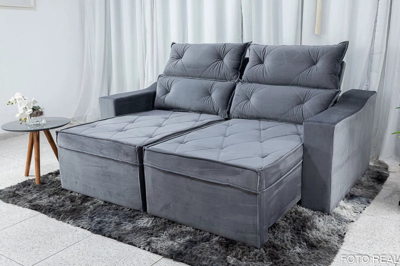 Sofá Retrátil e Reclinável 3 Lugares Moscou 2.00m Veludo Grafite - Móveis furniture