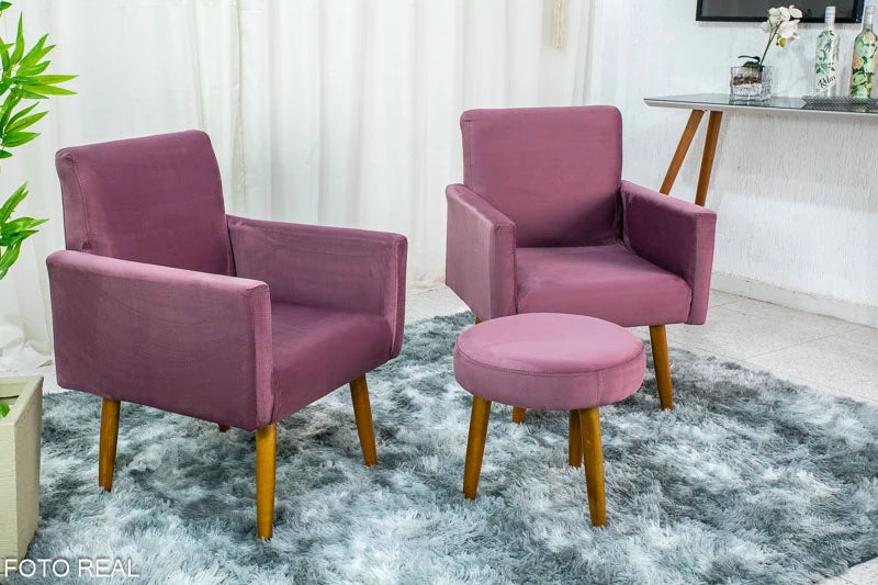 2 Poltrona Dallas Uva + 1 Puff Dallas Uva - Móveis furniture