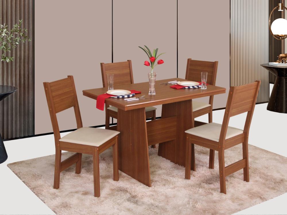 Mesa de Jantar Destak 1,08×0.68 com 4 Cadeiras Milena – Naturale