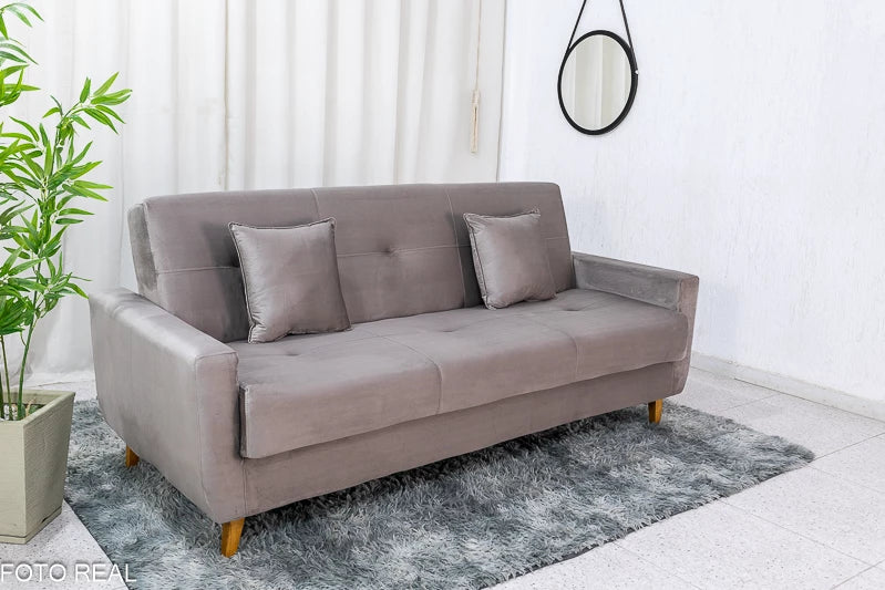 Sofá Cama Pâmela Larg. 2.00m Veludo Bege - Móveis furniture