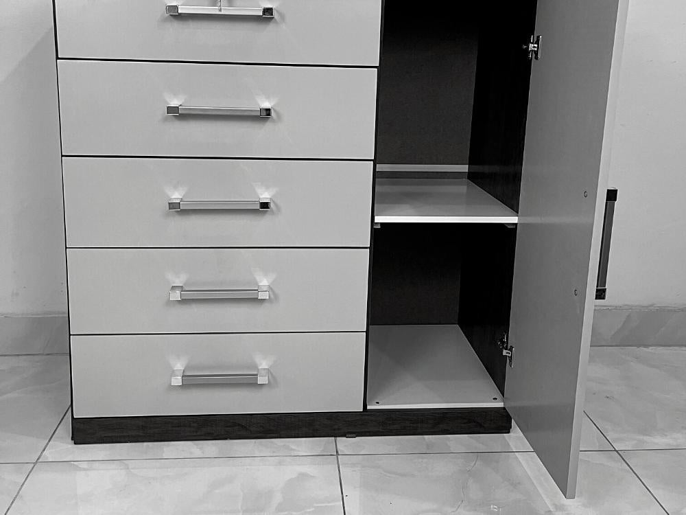 Cômoda 5 gavetas 1 porta Ref.: 012 – Branco/Azul - Móveis furniture