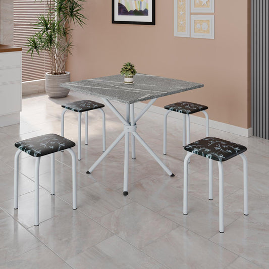 Conjunto de Mesa Bali Branco Tmp Granito Topazio 70x70 com 4 Tamboretes Branco.Lirio Preto Teixeira - Móveis furniture