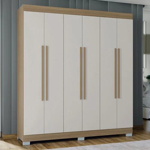 Guarda Roupa Casal Com Pés 6 Portas Barcelona Poquema damasco/off - Móveis furniture