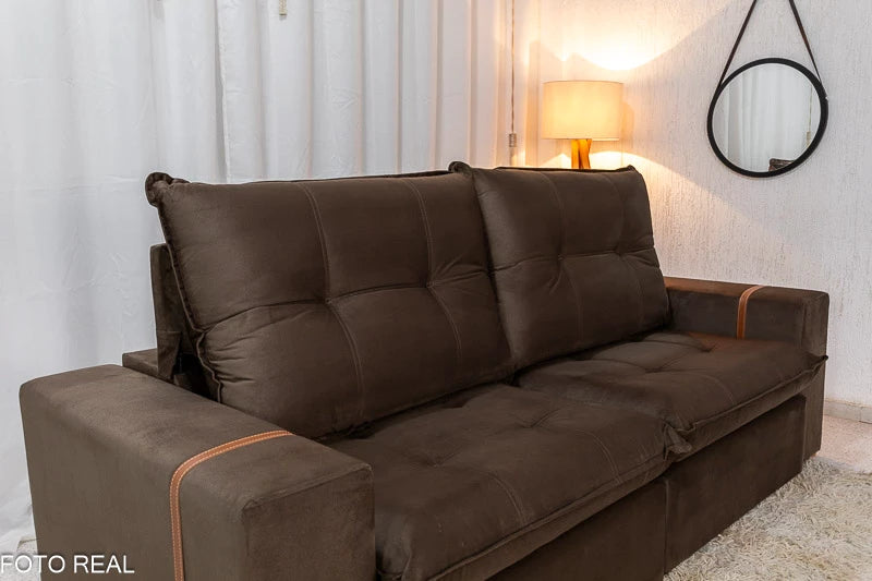 Sofá Retrátil Reclinável Santiago Veludo Marrom 524 Larg. 2.50m - Molas Ensacadas
