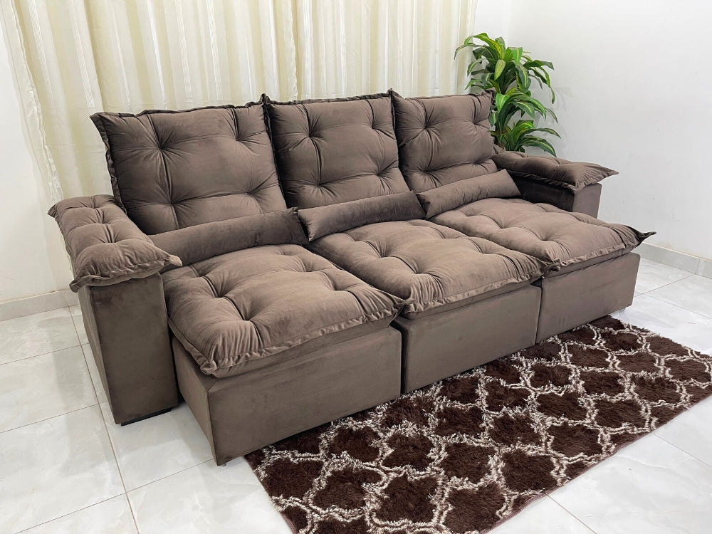 Sofá Retrátil Reclinável Atenas 2.70m – Marrom - Móveis furniture