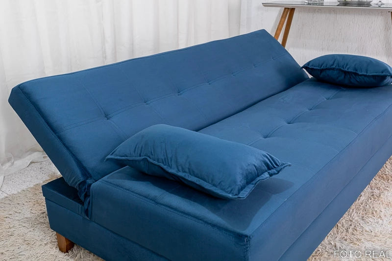 Sofá 4 lugares e Sofá Cama Casal Arpoador Veludo Azul - Móveis furniture