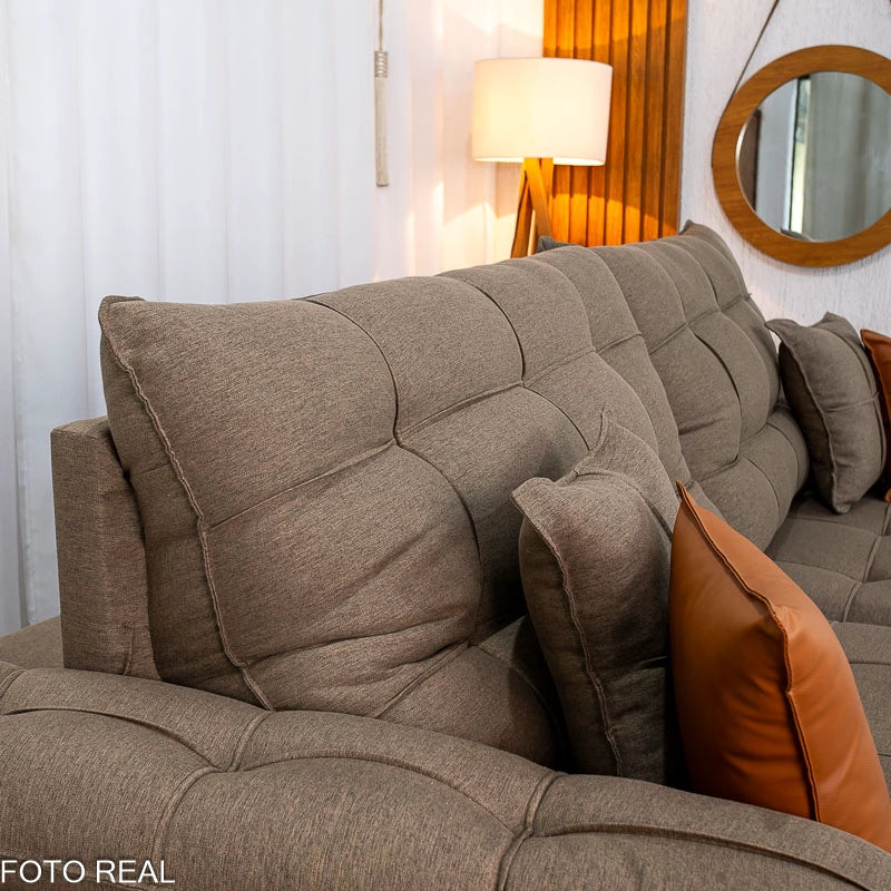 Sofá Retrátil Reclinável Verona 2.90m Linho Marrom D28 Soft - Molas Ensacadas