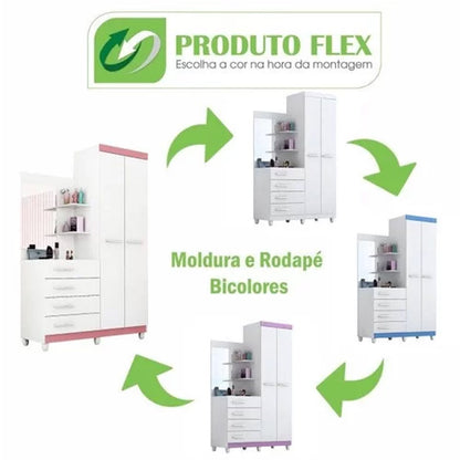 Roupeiro Melissa 2 portas Branco/Rosa/Azul/Lilás Com Espelho Flex ACP Móveis