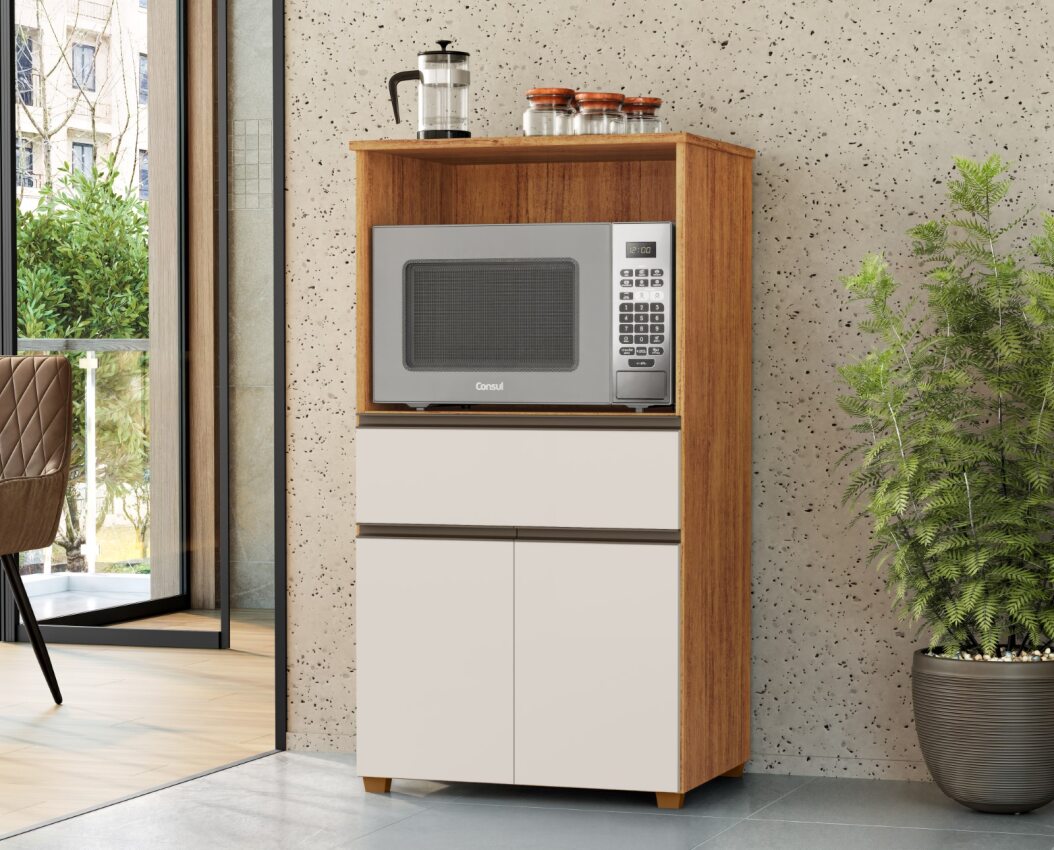 Balcão Micro-ondas Noruega 1 Gaveta – Cedro/Areia