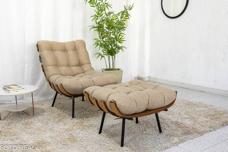 Poltrona com Puff Florença Linho Capuccino