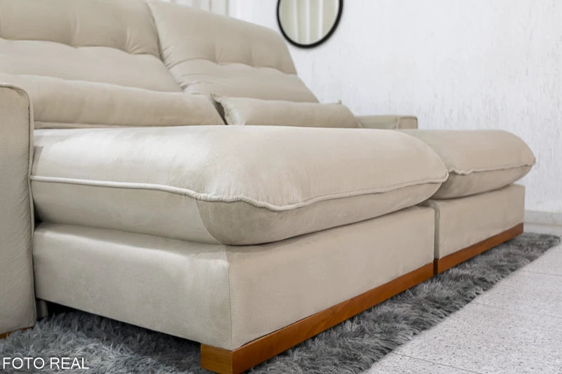 Sofá Retrátil Reclinável Sparta 2.30m Veludo Bege 818 D33 e Molas Ensacadas - Móveis furniture
