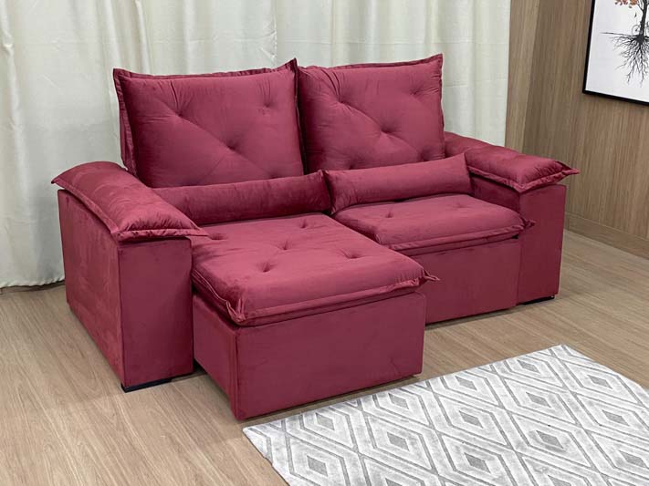 Sofá Retrátil Reclinável 2,00 m Vinho - Móveis furniture