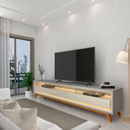 Rack Requinte 212 3G com LED Cinza.Off White Gelius - Móveis furniture